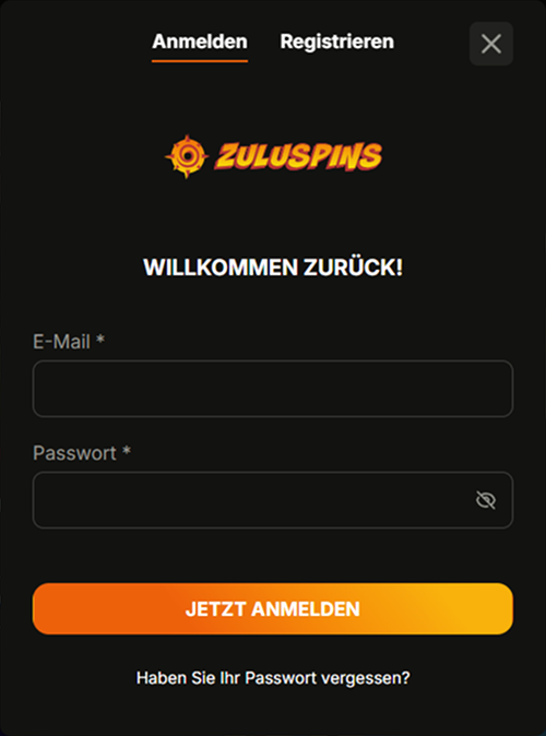login Anmeldung Zuluspins E-Mail Passwort