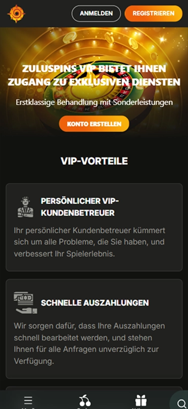 screen-3 Zuluspins VIP Vorteile persönlicher Kundenbetreuer
